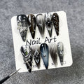 Long Pointed Cats Eye Carved Gradient False Nails